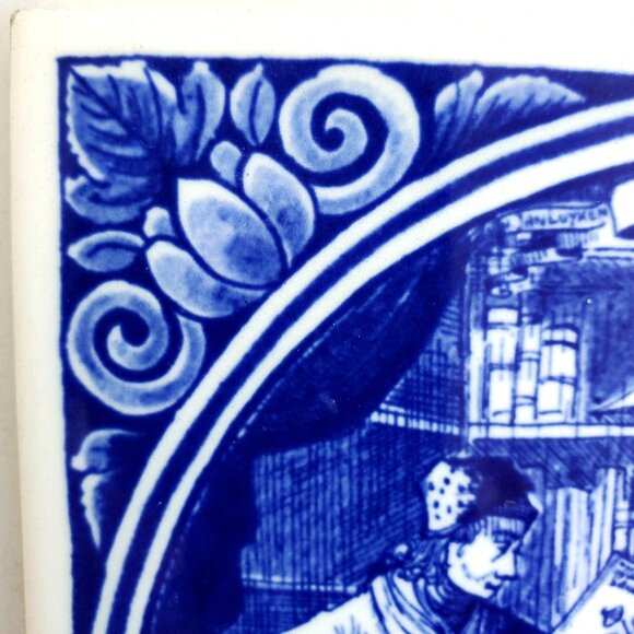 Vintage W German Tile Decorative Ceramic Delft "De Dokter" 6x6 Blue & White - Picture 6 of 10